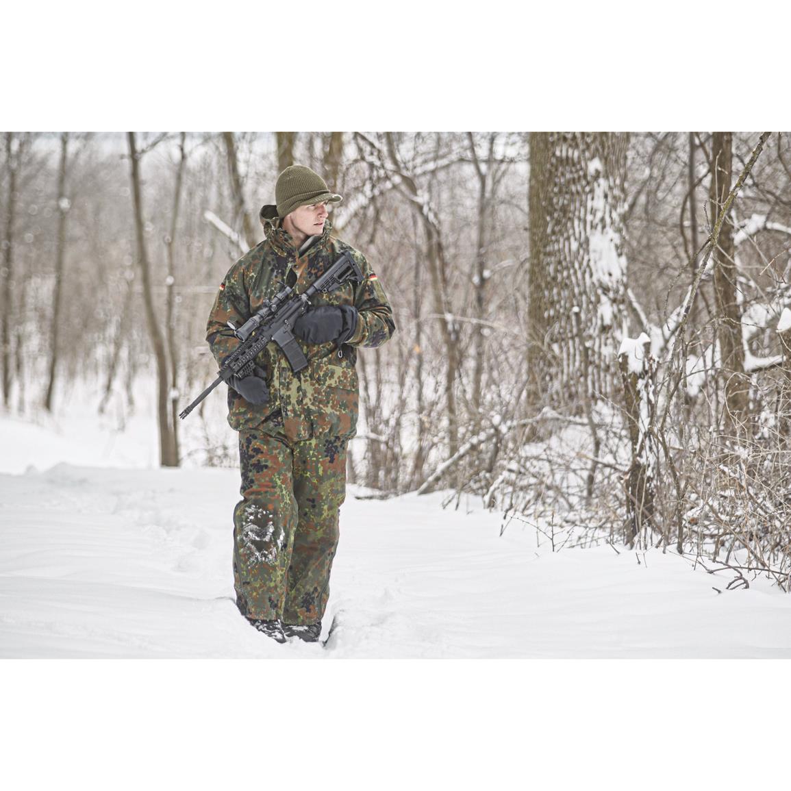 Down to just size large of the German Flecktarn Camo Wet Weather Pants... We still have almost 4,000 but it is not guaranteed we get more so get em while we got em