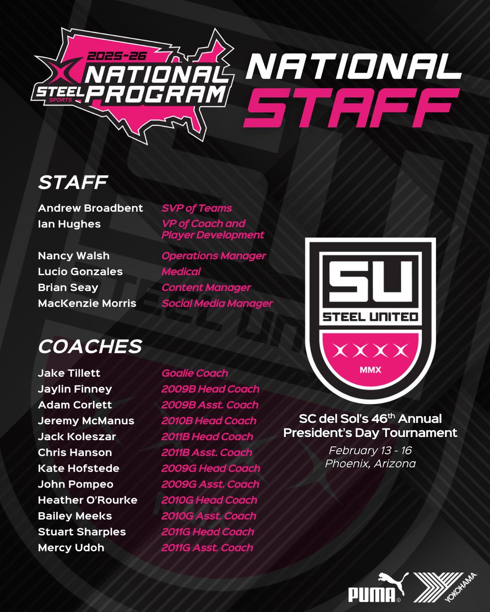 Our National staff is locked in and ready to go for Arizona with the 2025-2026 Steel United National Team! 👊