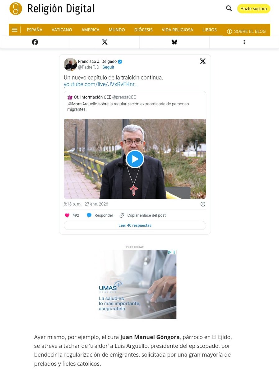 patergongora's tweet photo. Un nuevo episodio del uso de la mentira, como herramienta bastarda para amedrentar, por parte de este  merodeador de curias.
Un consejo a @JosMVidal1: bastante  tenéis con lo que tenéis como para encima no saber ni atribuir entrecomillados y falsear citas.

Por cierto, @UmasMutua, os hacéis un flaco favor vinculando vuestra imagen a ese libelo modernista al servicio de los enemigos de la Iglesia.