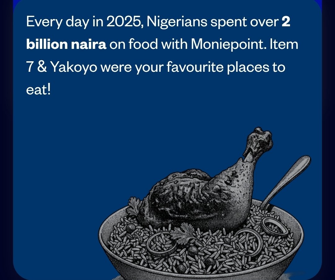 I saw Moniepoint's 2025 review this morning and couldn't stop thinking about it. 

₦2 billion spent daily on food in Nigeria. Through one payment processor. Mostly in-person dining.

₦730,000,000,000 in 2025 (that's billion with a big B)

Let that sink in.

Now here's the gap I