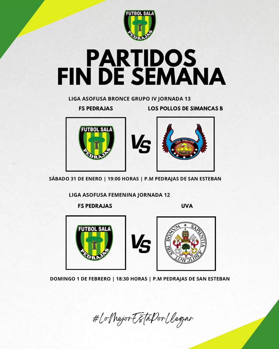 ¡Finde de partidazos en Pedrajas!

⚽️ El equipo masculino, segundo en la clasificación, buscará asaltar el primer puesto frente al líder
⚽️ El femenino, líder, quiere ampliar la distancia con el segundo clasificado en el partido que las enfrenta este finde

#LoMejorEstáPorLlegar