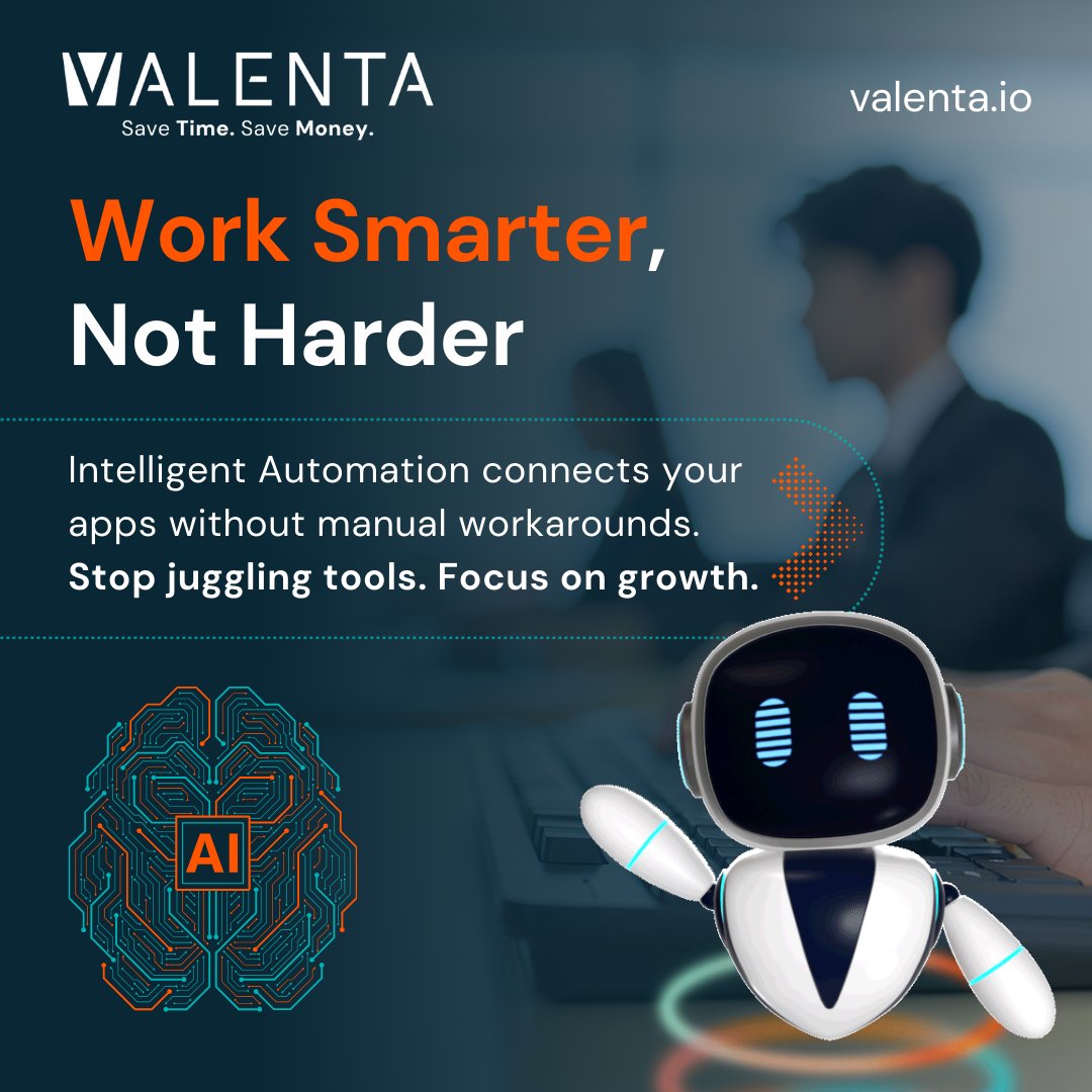 Stop juggling disconnected apps⚡

Intelligent Automations sync your systems so you can focus on growth, not busy work.

Learn how → valenta.io

#Automation
