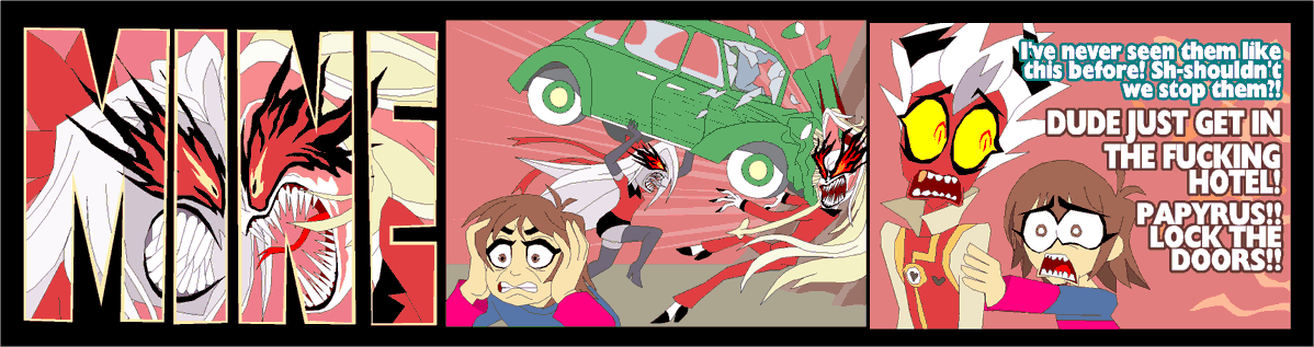 Shit I don't have anything new for #ChaggieWeek2026 but I really wanna post something funny with #CharlieMorningstar and #vaggie having a lover's quarrel. Ummmm....well recycling it is....

#frisk #undertale #crossover #superman #hazbinhotel