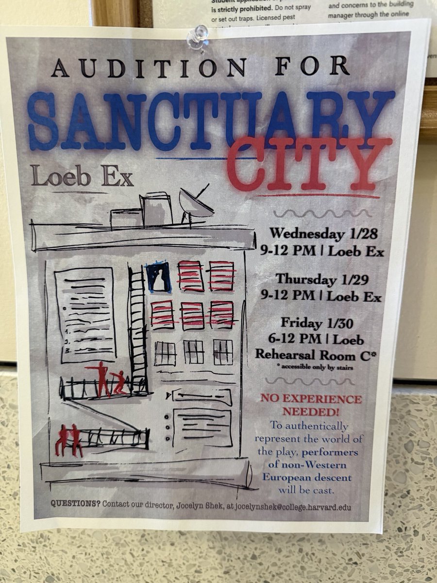 YARDREP0RT's tweet photo. NO WHITES NEED APPLY: HARVARD HOSTS 'SANCTUARY CITY' PLAY. . .

"No experience needed! To authentically represent the world of the play, performers of non-Western European descent will be cast." https://t.co/y4h7QmFAdW