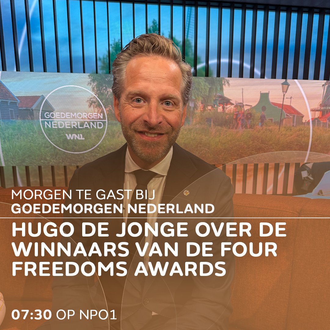 WNLVandaag's tweet image. Morgen in Goedemorgen Nederland: De Four Freedoms Awards zijn prijzen voor personen of organisaties die zich inzetten voor mensenrechten en vrijheid. Hugo de Jonge vertelt over de winnaars.

Kijk morgen naar Goedemorgen Nederland, vanaf 7.30 uur op NPO  1. #WNL