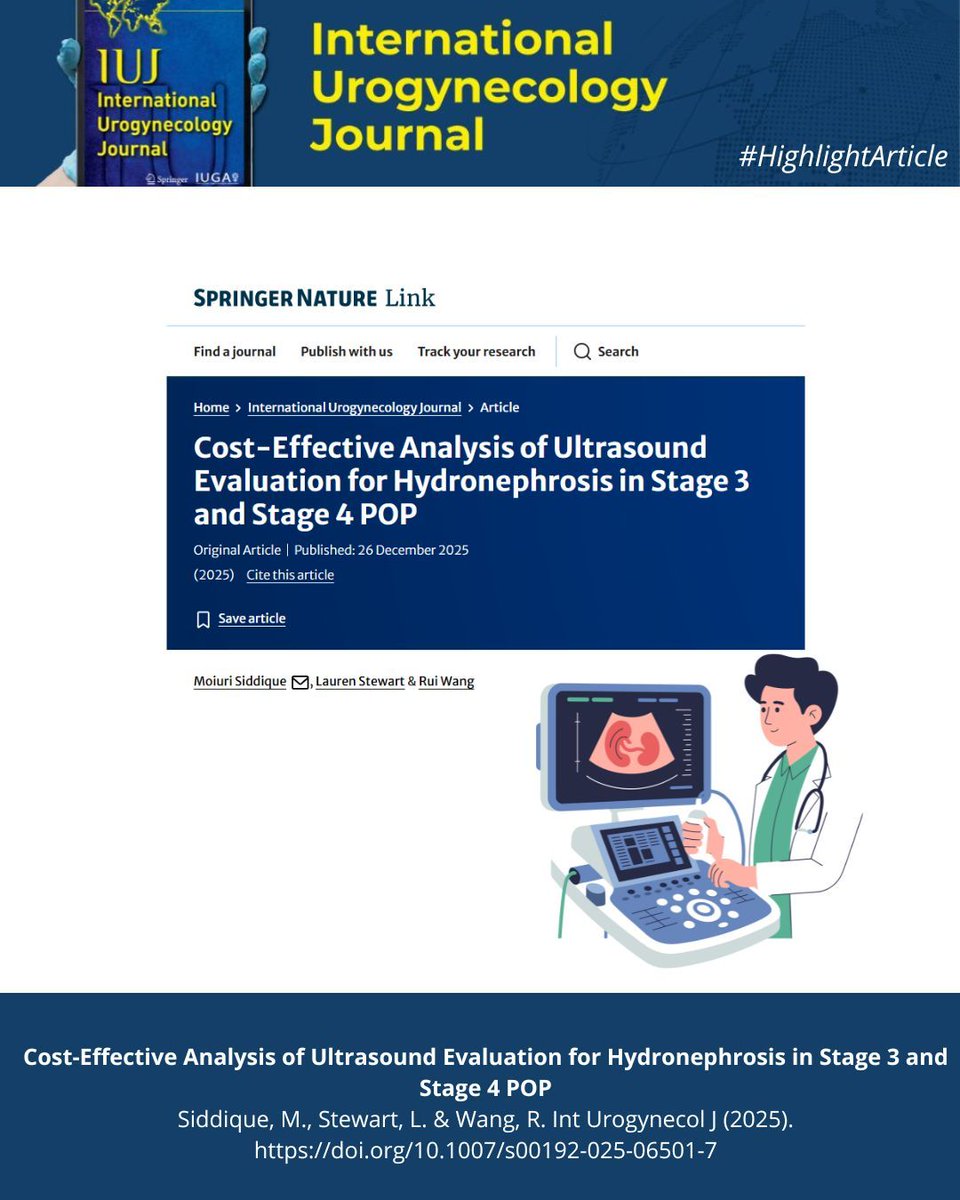 IUJ_BlueJournal's tweet photo. #HighlightArticle: Is it cost-effective to perform ultrasound evaluation for hydronephrosis for patients with stage 3 and 4 POP?
π https://t.co/fM00H3uaqu
@iugaoffice @clinmedjournals #urogynecology #iuj_bluejournal #pelvicorganprolapse https://t.co/IeEnfXUkN2