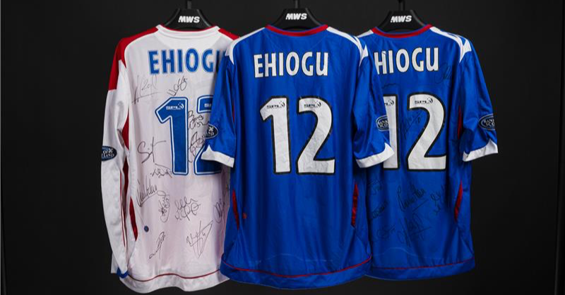 RangersFC's tweet photo. Rangers Football Club is proud to support the release of a special shirt collection celebrating the life and legacy of Ugo Ehiogu, with net proceeds from the auction going directly to his family. ⤵️