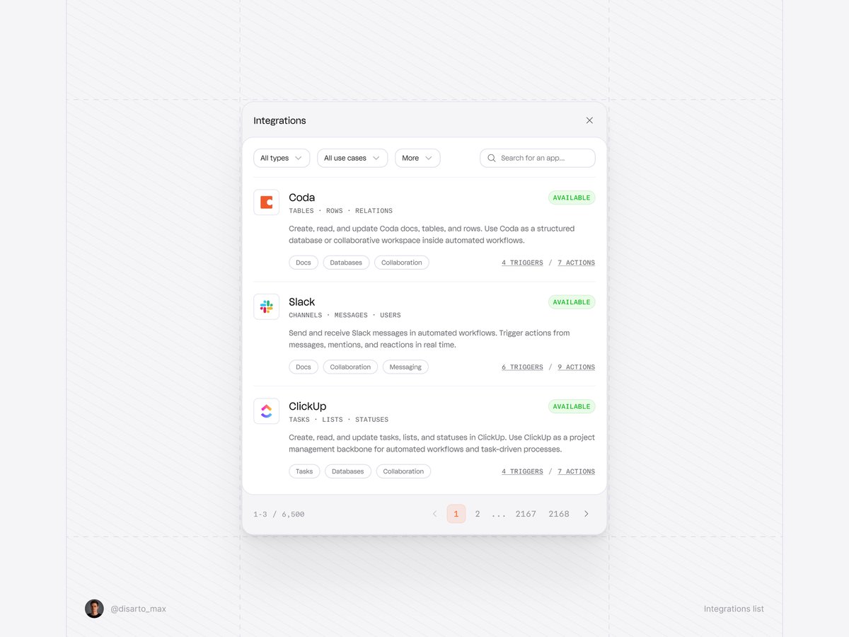 Integrations list (light mode)