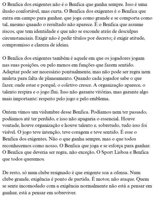 Benfica dos exigentes