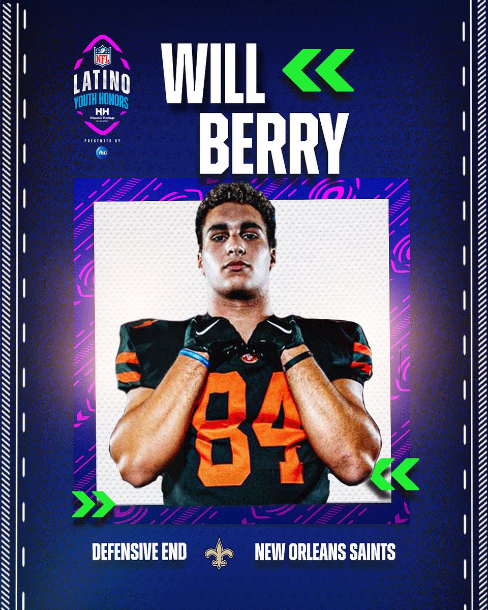 Meet the NFC North Latino Youth Honors Finalist, Will Berry!

Will Berry is a remarkable student-athlete at Jesuit High School in New Orleans, Louisiana, maintaining a 4.62 GPA and a perfect 36 on the ACT while excelling as a defensive lineman in football. Proud of his Cuban