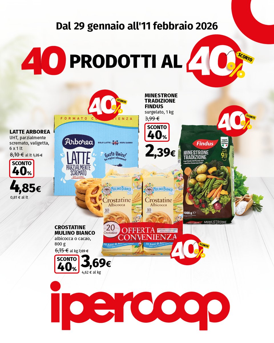 Hai già scoperto lo sconto del 40% su 40 prodotti in tutti gli Ipercoop?! 📢

Approfittane fino all’11 febbraio!
📍 novacoop.it/punti-vendita