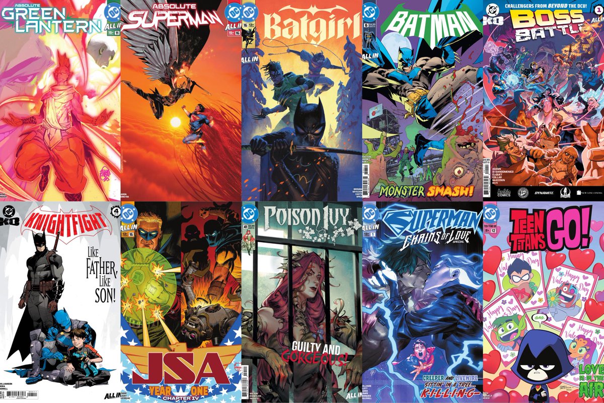 DCQuestion23's tweet photo. DC Comics have Comic Books Available on Feb. 4, 2026

Absolute Green Lantern #11
Absolute Superman #16
Batgirl #16
Batman #6
DC K.O.: Boss Battle #1
DC K.O.: Knightfight #4 (Last Issue)
JSA #16
Poison Ivy #41
Superman: Chains of Love Special #1
Teen Titans Go! #12 https://t.co/AtohxM6fBw