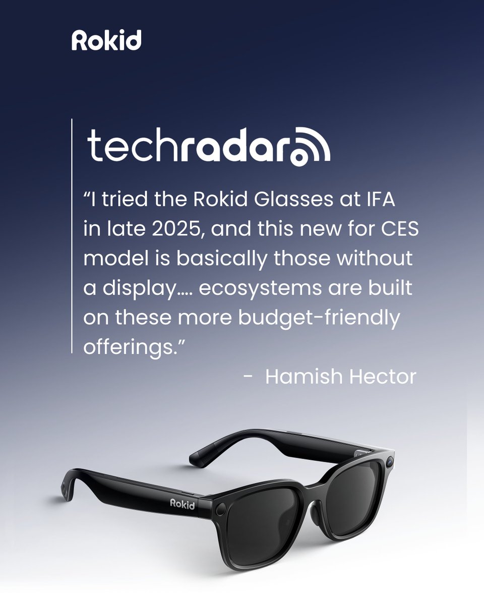 RokidGlobal's tweet image. Rokid AI glasses style, a more budget-friendly offering. 👓
-Hamish Hector from techradar
Learn more about Rokid AI glasses style : bit.ly/3Mx0MFT
#Rokid #AIGlasses #SmartGlasses