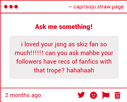 Ohhh thats a wonderful question!! anything for you anon!!! 
AHEM Please...*taps mic* anyone who has any recs based on the skz fan au thats similar i beg ye, i will give you my kidney for even a crumb