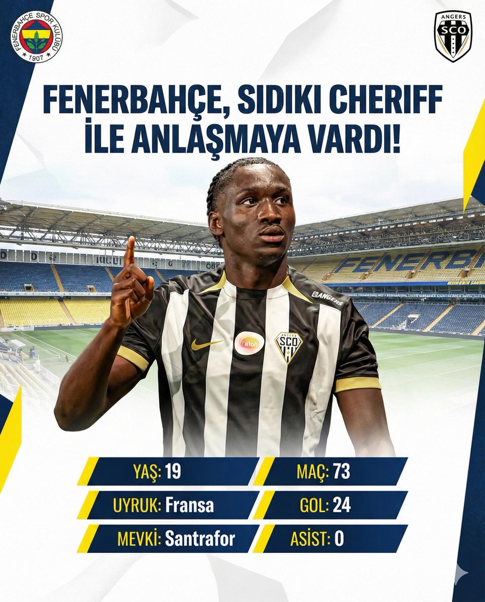 Fenerbahçe, Angers forması giyen Sidiki Cheriff ile anlaşmaya vardı!

Yaş: 19
Uyruk: Fransa
Mevki: Santrafor
Maç: 73
Gol: 24
Asist: 0

#Fenerbahce #Futbol #Sports #Transfer