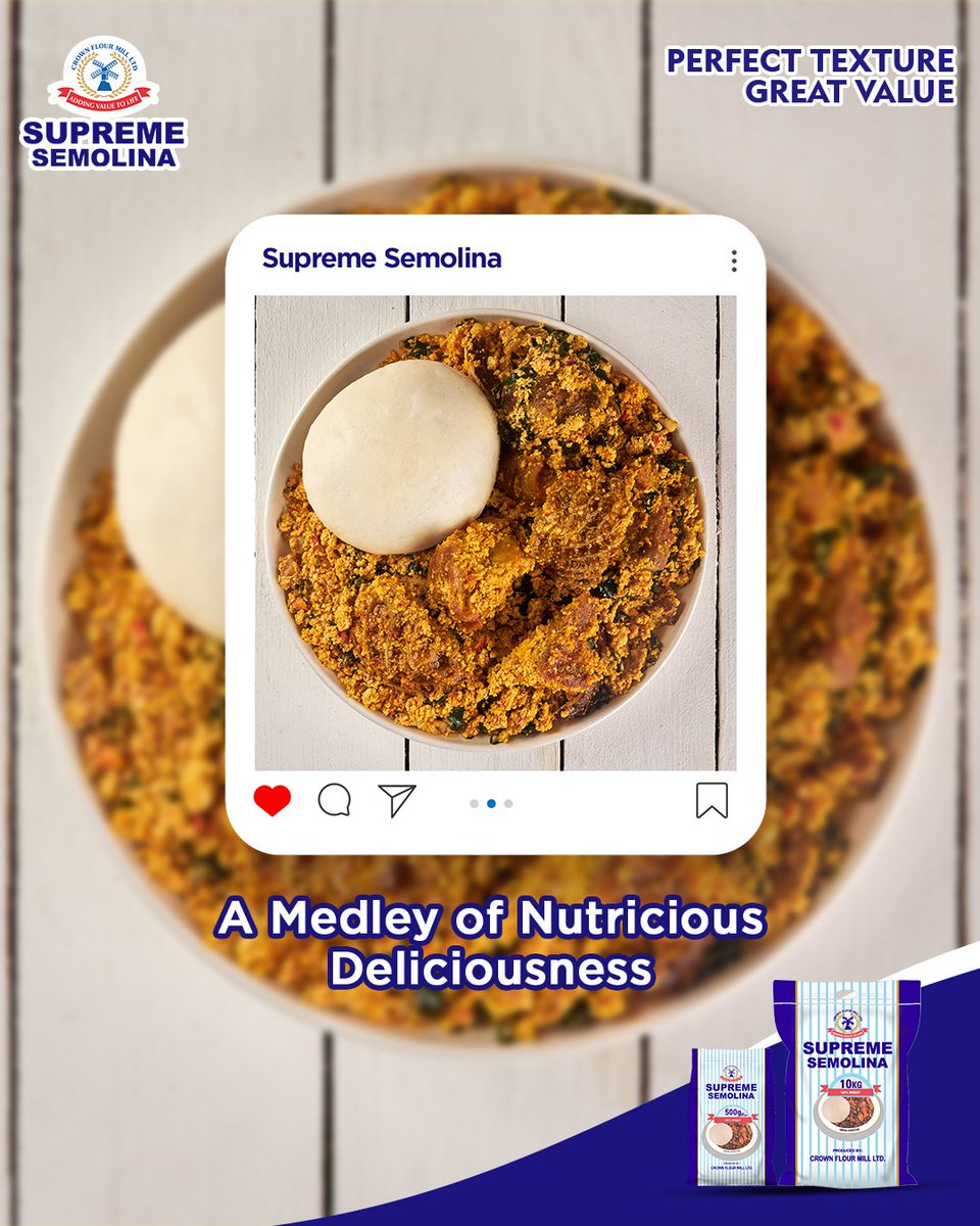 SupremeSemoNg's tweet photo. Unlock endless delicious and nutritious possibilities with Supreme Semolina.

Which of these meals will you be making? Tell us in the comments.

#Supremesemolina #Supremeexperience #Semolina #Nigeria #PerfectTexture #GreatValue https://t.co/oMnUlyM0J1