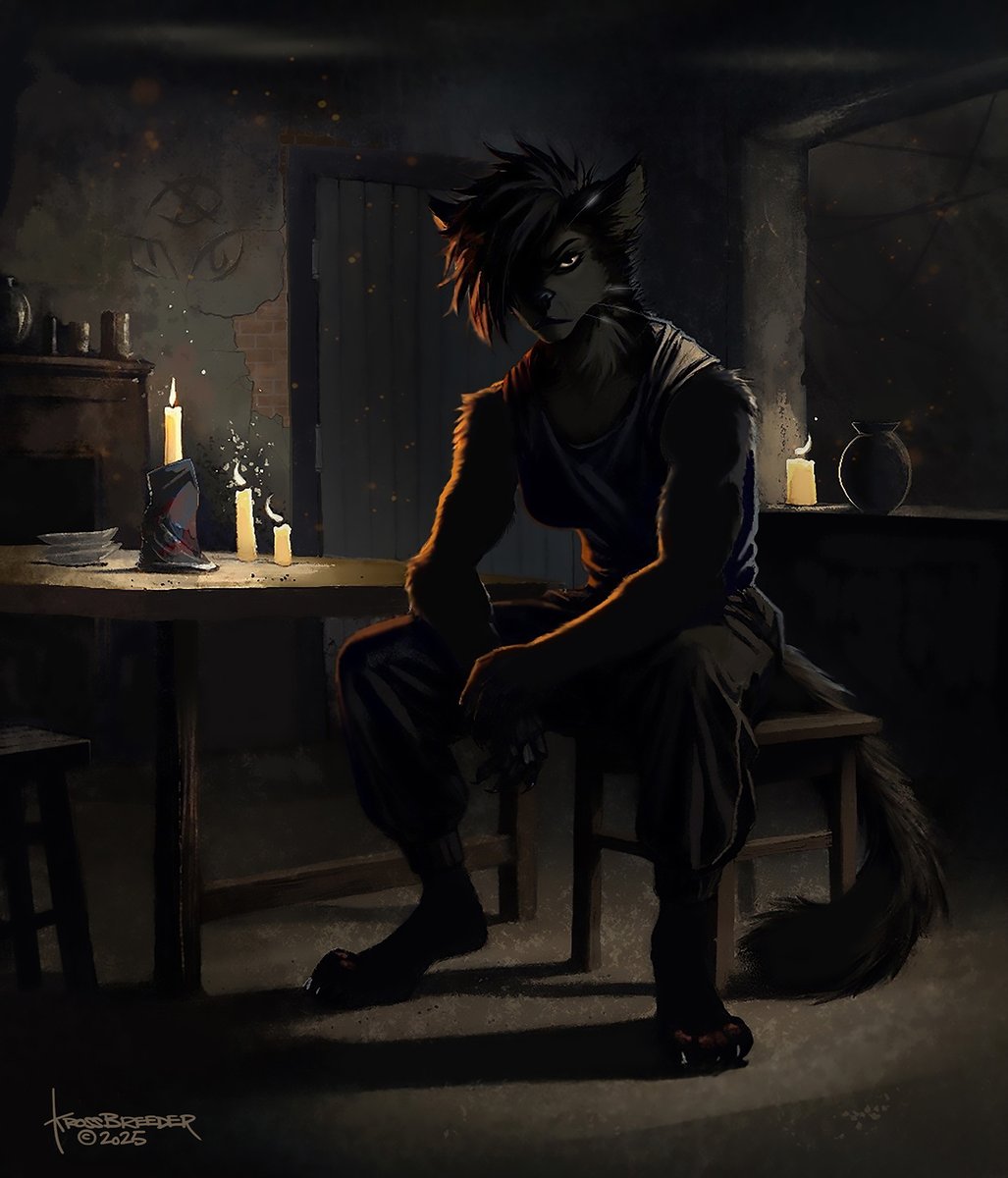 BreederKross's tweet photo. Kas sits in a low chair at the head of the table and leans forward on her knees the way one does when getting ready to interrupt a conversation. Her ears pres back and her tail sways, making her intention to pounce all the greater.

#digitalart #noai #furry #axisofconflict https://t.co/zhgbiocQ5A