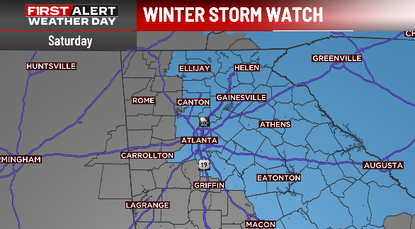Ella__Dorsey's tweet image. #BREAKING the Winter Storm Watch has been expanded for Saturday and now includes Metro Atlanta. Up to 2" snow is possible on Saturday for Metro, with higher totals in East Georgia. Avoid travel.