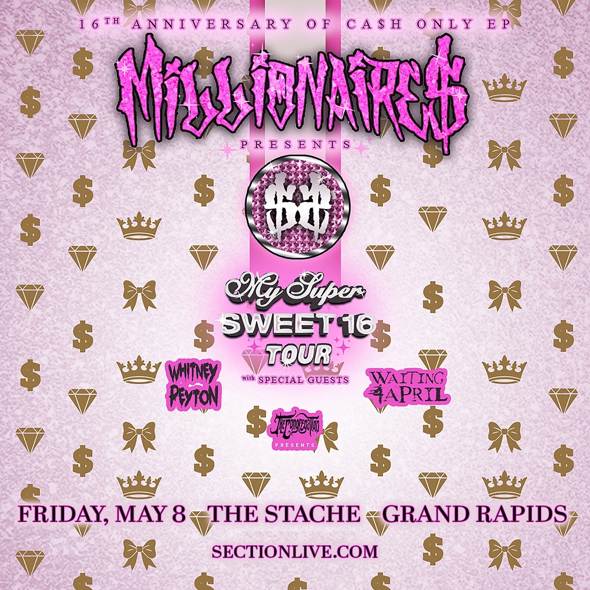 sectionlive's tweet image. Get your venue presale tickets today until 10pm with password SECTIONLIVE

4/16 - @Lily_Rose_Music at Elevation
4/30 - @HippieSabotage at The Intersection
5/8 - @THEMILLIONAIRES at The Stache 

🎟 sectionlive.com