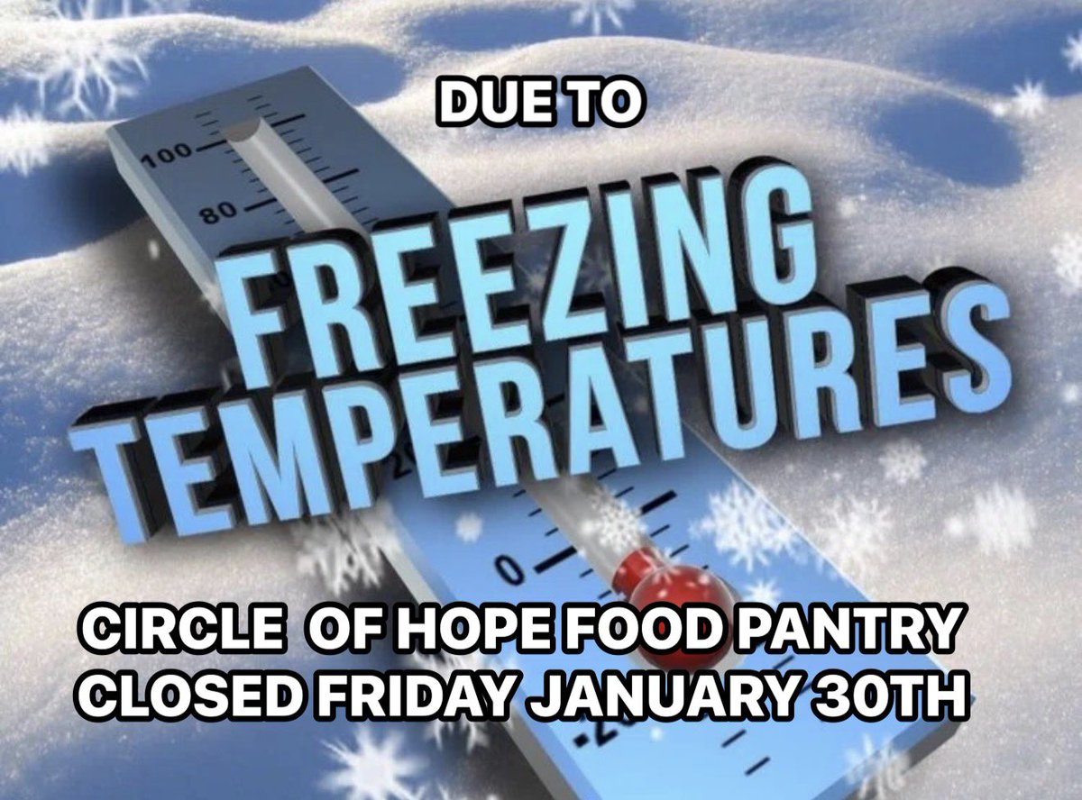 Due to freezing temperatures forecasted during Friday's early morning hours, Circle of Hope Community Center's Food Pantry will be closed tomorrow Friday January 30th.

For alternative food pantry options during our closure, please visit centraltexasfoodbank.org/find-food-now.