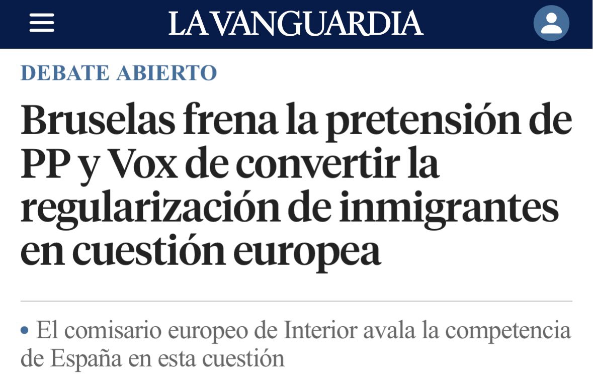 El PP y Vox buscan cómo convertir en problema, cada solución que ofrece el Gobierno. Hoy la UE frena su xenofobia y racismo. 

La regularización es una medida de justicia social que nos hace grandes en todos los sentidos.

lavanguardia.com/politica/20260…