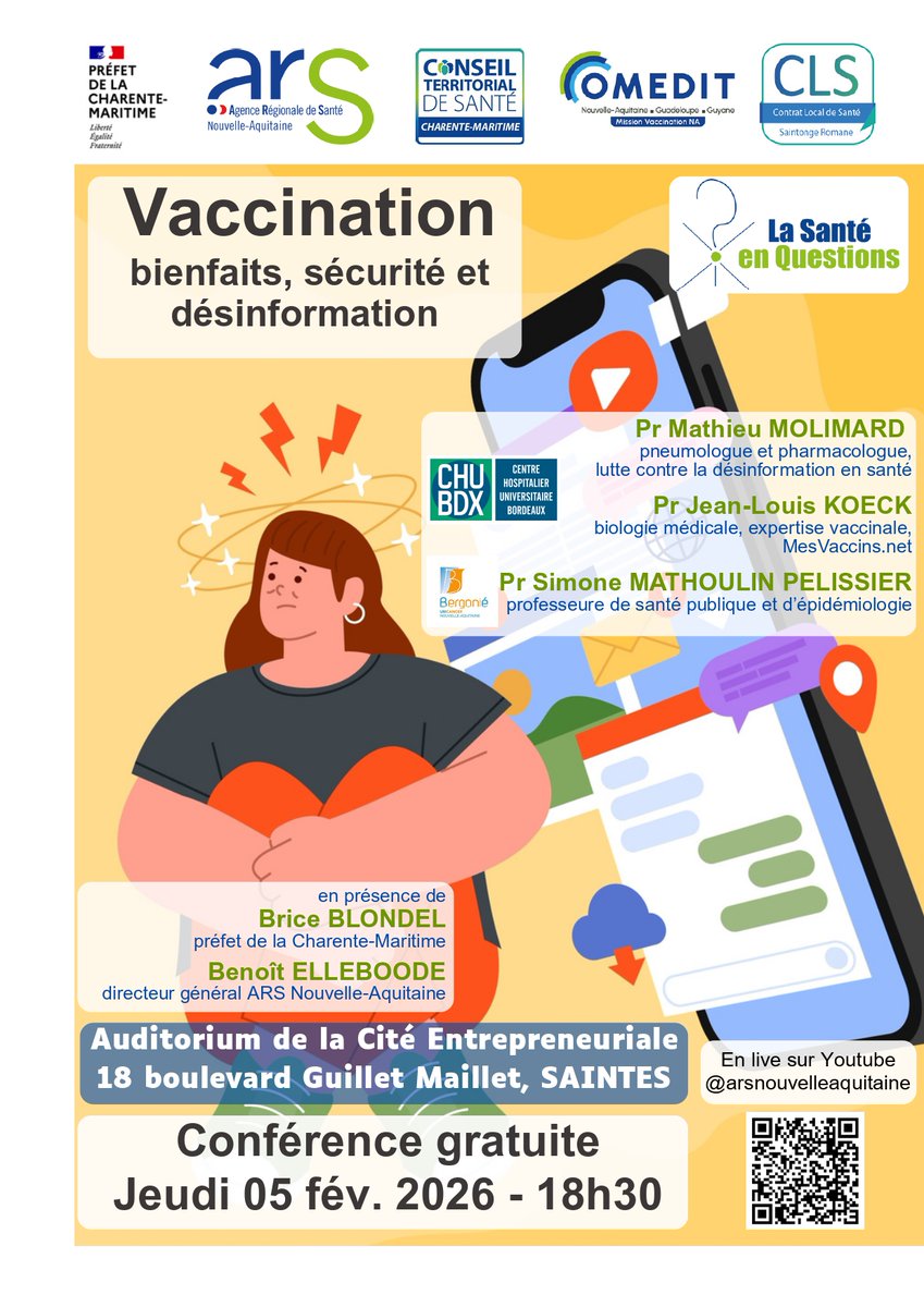 Image de Préfet de la Charente-Maritime - #Agenda #Santé | 📢À ne pas manquer : Conférence publique sur la vaccination : bienfaits, sécurité e