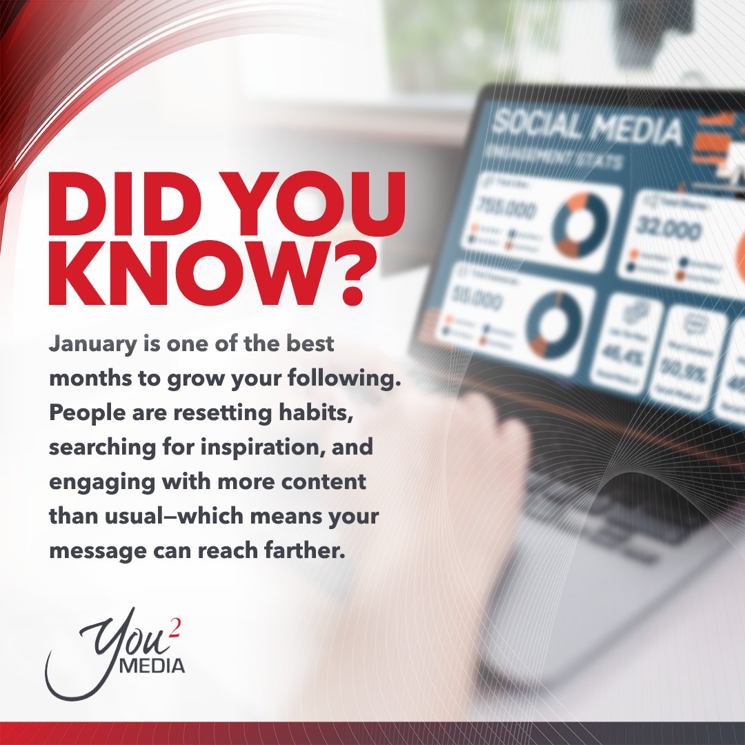 Did You Know?
January is one of the best months to grow your following. With audiences resetting habits and seeking new inspiration, your content has the power to reach farther and connect deeper.

#advertising #yousquaredmedia #yousquared #marketing #HoustonAdvertising #Y2M