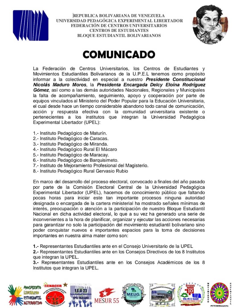 fcuupelmacaro's tweet photo. Comunicado!
El movimiento y los representantes estudiantiles pertenecientes a los institutos que integran la Universidad Pedagógica Experimental Libertador (UPEL) expresan su opinión en relación a las Elecciones Universitarias del 30 de Enero de 2026 https://t.co/HjpDuWulTI