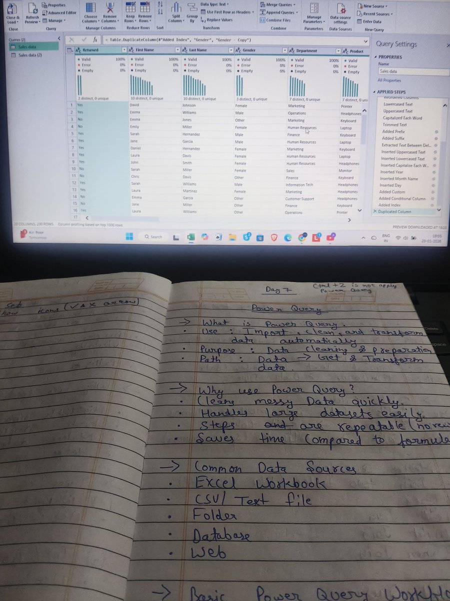 Day 8 – Excel Revision

Learned Power Query basics
Importing, cleaning &amp; transforming data.

Understood how it saves time with repeatable steps.

Learning with Data with Ezekiel 🙌
<a href="/ezekiel_aleke/">Ezekiel</a>

#Excel  #DataAnalytics #LearningInPublic