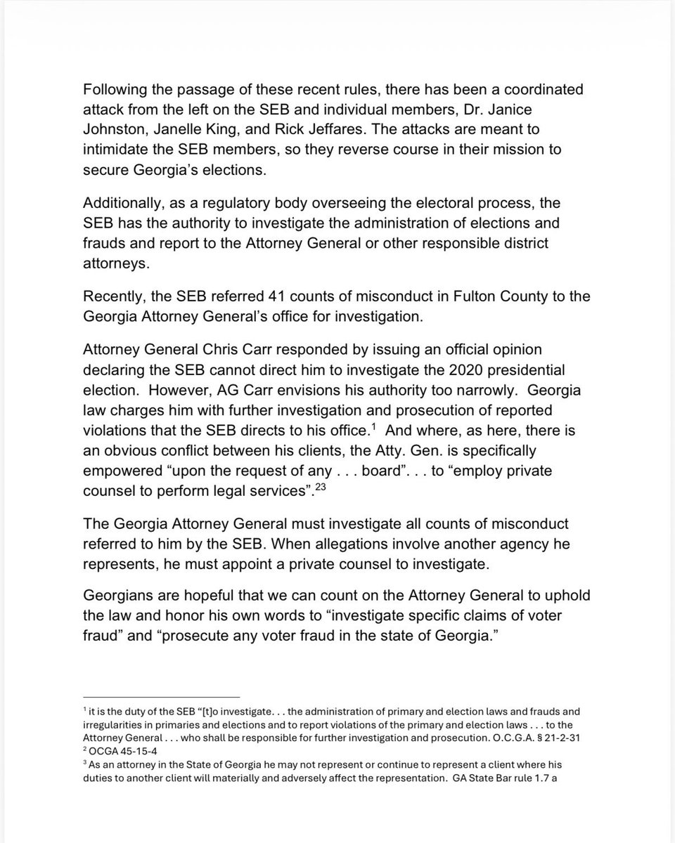 🔥🔥🔥
The FBI raid of the Fulton Co Board of Elections did not come out of nowhere…

It came after yrs of willful inaction by GA Attorney General Chris Carr.

In August 2024, several GA Republican leaders drafted a formal press statement detailing exactly what was happening