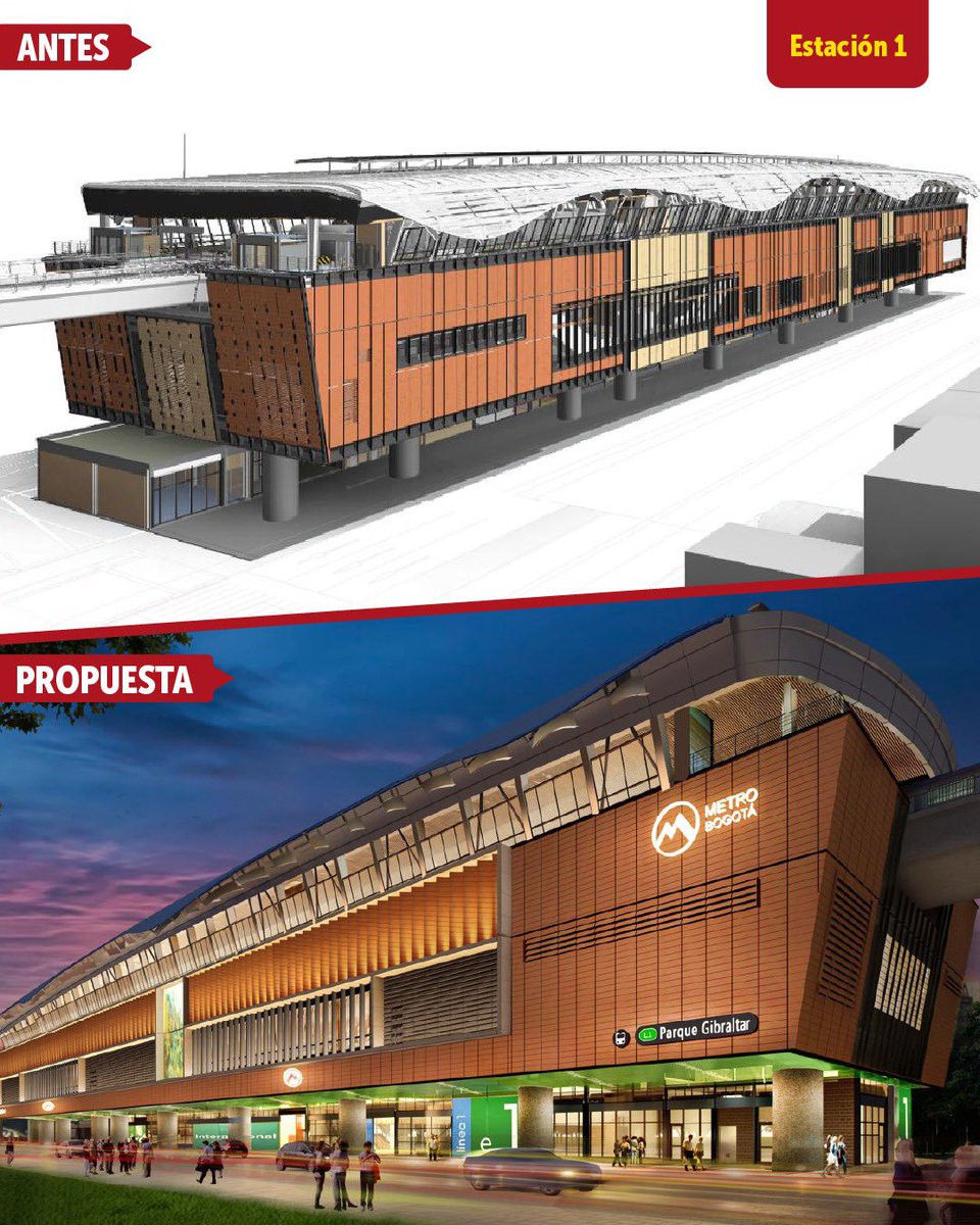 <a href="/JuanFraile/">Juan Fraile</a> ¡Qué bonitas las fachadas!
Mejora gigante sobre los diseños básicos iniciales L1 <a href="/MetroBogota/">Metro de Bogotá</a>
Qué bien que gobierno nacional <a href="/petrogustavo/">Gustavo Petro</a> <a href="/maferojas/">Mafe Rojas</a> autorizaron el cambio en los componentes elegibles del convenio de cofinanciación 
#ActitudMetro