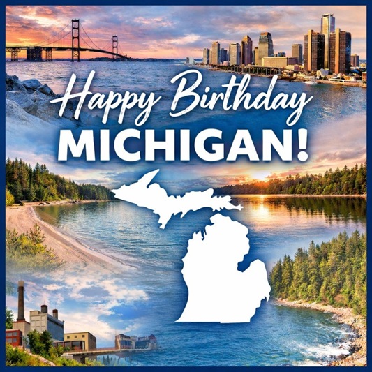 EAMOnline's tweet image. Happy Birthday, Michigan! From innovation to industry, Michigan’s legacy is built on resilience and opportunity. The Economic Alliance for Michigan (EAM) is proud to help shape a thriving future for our state. #MittenState #HappyBirthdayMichigan #GreatLakesState