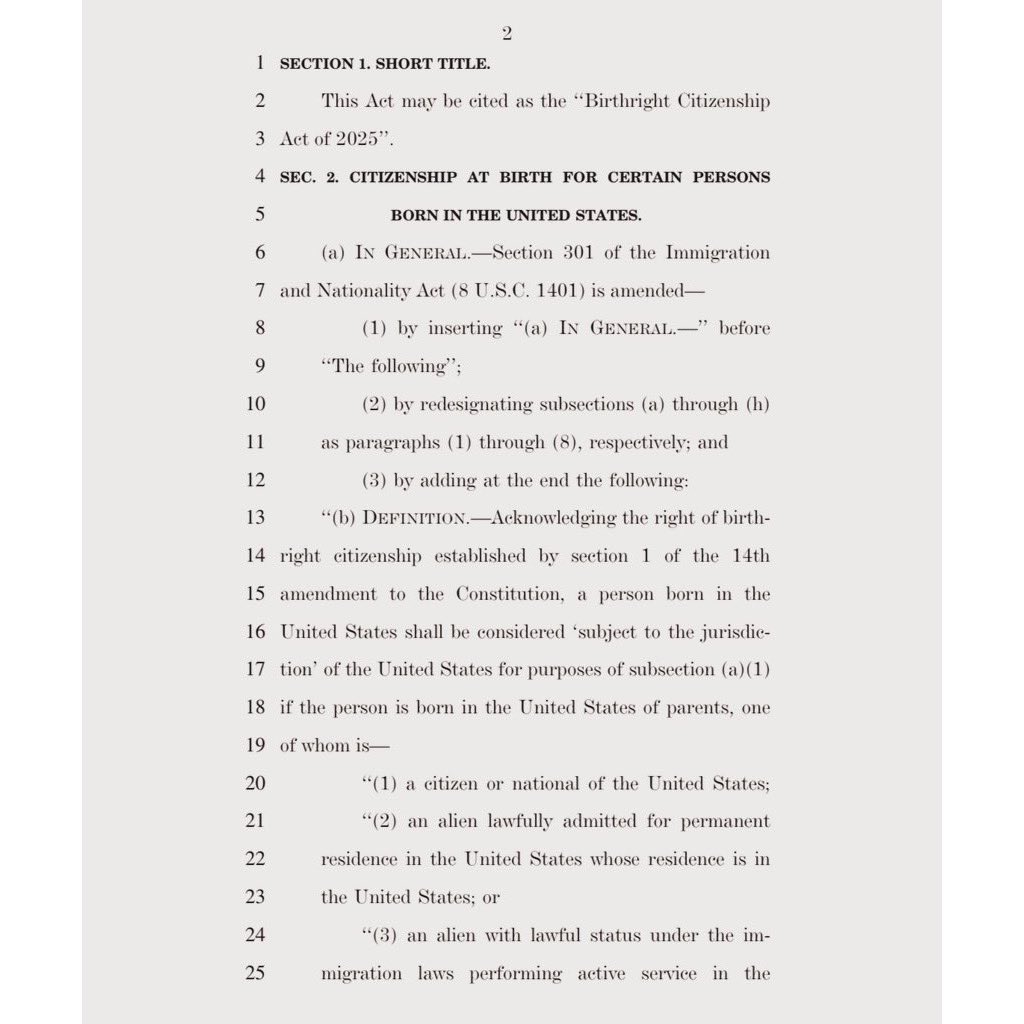 RepThomasMassie's tweet image. I am a cosponsor of @RepBrianBabin's HR 569, the Birthright Citizenship Act of 2025.

This bill closes a loophole that incentivizes illegal aliens to break our laws. Under its provisions, children of illegal aliens would not qualify for 14th Amendment birthright citizenship.