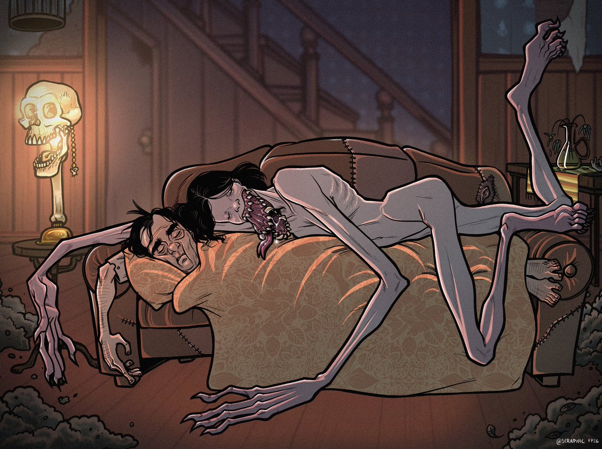 Scrapnic's tweet image. When your brothers alien mate is a cuddler!
#commission for @bubblesdashark 
#texaschainsawmassacre 

You can see more of her stuff here ✨ 
instagram.com/bubblesdashark…