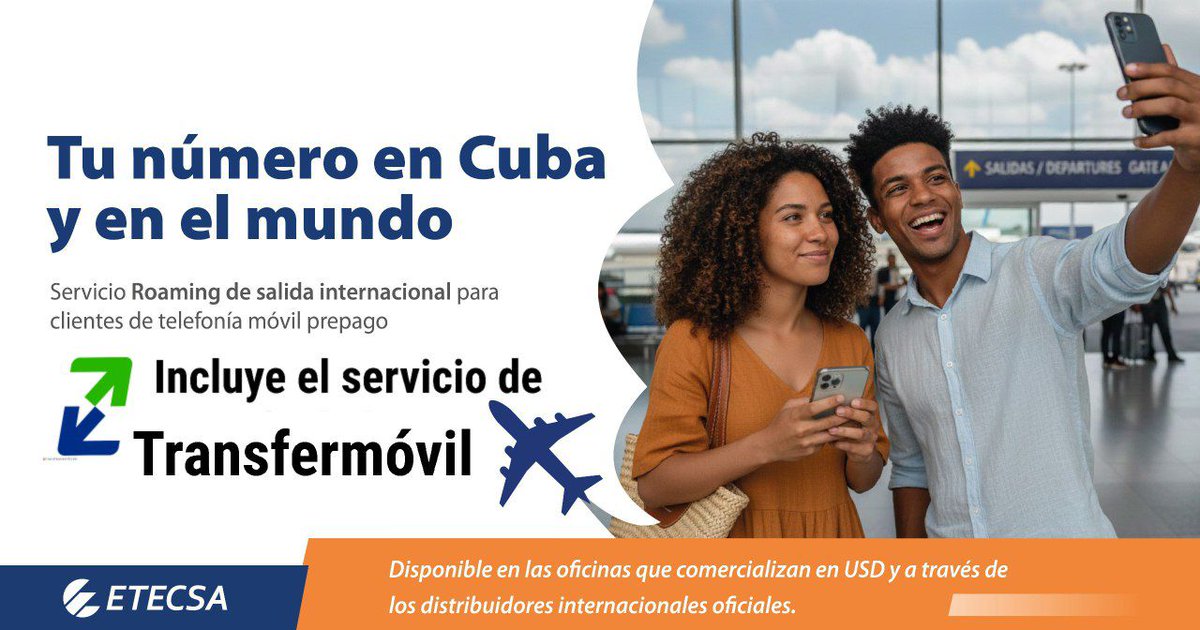 📣 !!INFÓRMATE¡¡
Roaming prepago, a partir del 1 de marzo del 2026.
Estará disponible el servicio de roaming de salida internacional para clientes de la telefonía móvil prepago. Podrás mantener tu número funcionando mientras viajes y..... utilizar #Transfermóvil 🤩
