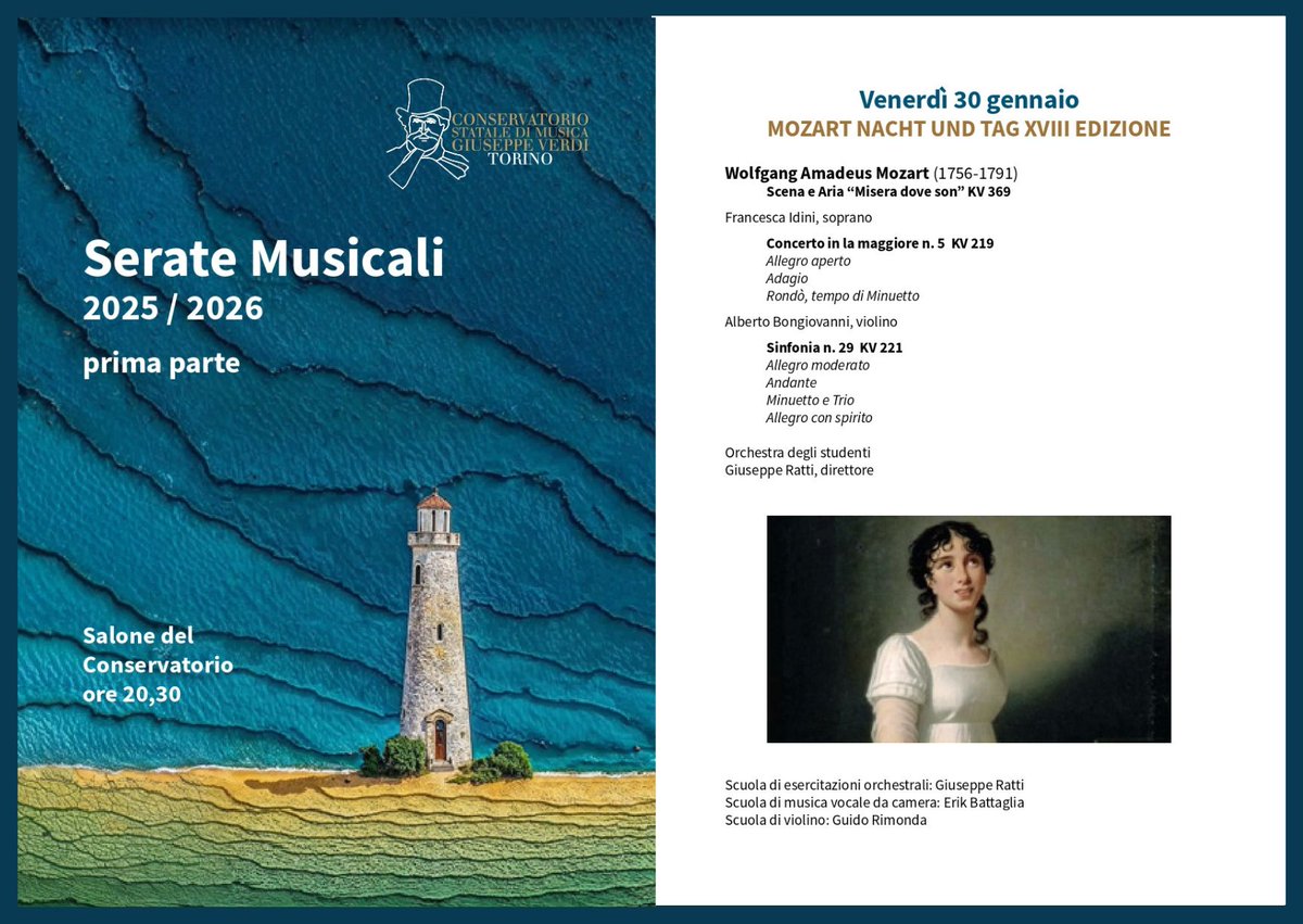 ConservatorioTo's tweet image. L'Orchestra del #ConservatorioTorino inaugura la XVIII edizione della rassegna "Mozart Nacht und Tag" organizzata dall’Associazione Baretti per festeggiare l’anniversario della nascita di Wolfgang Amadeus Mozart il 27 gennaio 1756. Vi aspettiamo! 
conservatoriotorino.eu/evento/serate-…