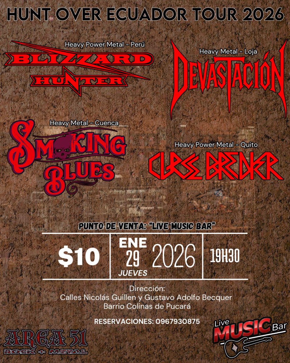#metalperuano #heavymetal La banda nacional de heavy metal Blizzard Hunter inicia hoy en  la ciudad de Loja su gira por Ecuador. A romperla como siempre muchachos!