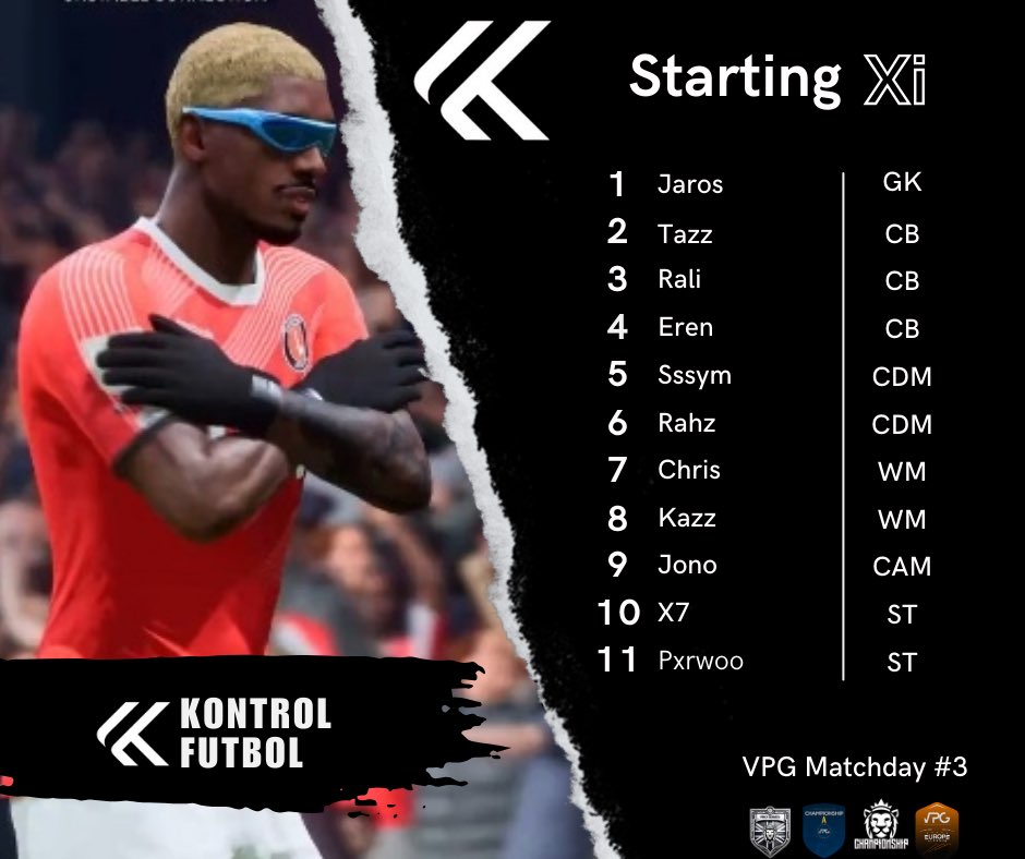 KontrolFtbl's tweet photo. VPG Matchday #3
Full strength squad locked in tonight 💪

🏆 UK Championship
• vs Akatsuki
• vs @PrimalEsportsEU 

🏆 Championship A
• vs @UDGuiaeSports 
• vs @mesmerizegam1ng 

🌍 Europa League
• vs Seasiders United

@OfficialVPG 

All focus. All control.
Up the Kontrol. 🖤 https://t.co/RtWI1KkAl5