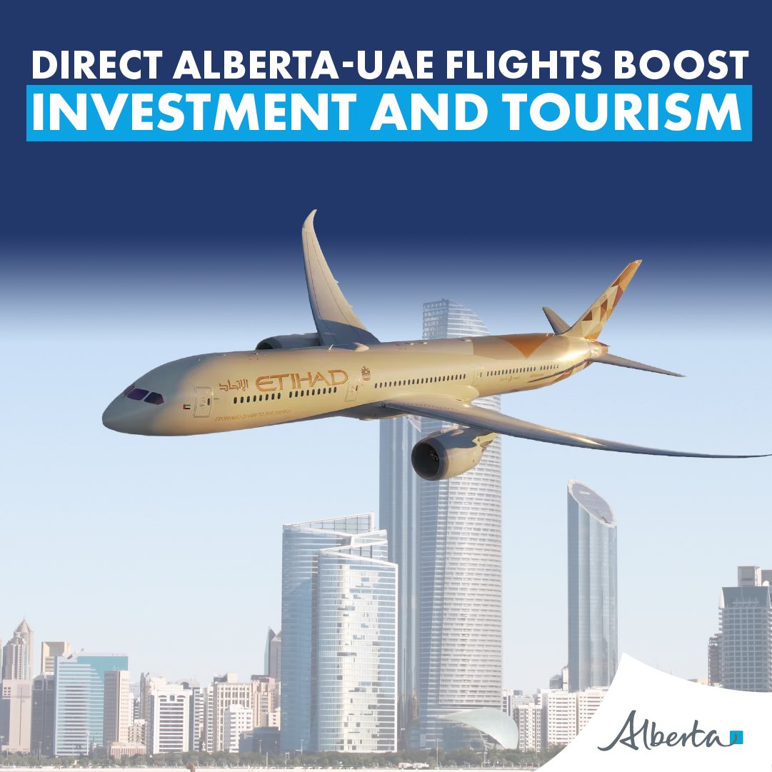 ABDanielleSmith's tweet image. Big news for Alberta. New direct flights between Abu Dhabi and Calgary will grow tourism, expand investment opportunities and strengthen our role as a global hub. This is exactly the kind of progress our  recent missions were designed to deliver.

Ministers Joseph Schow and…