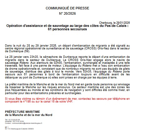 Image de Préfecture maritime Manche et mer du Nord - [#Opérations] d'assistance et de sauvetage de 61 personnes au large des côtes du Pas-de-Calais.  Coo