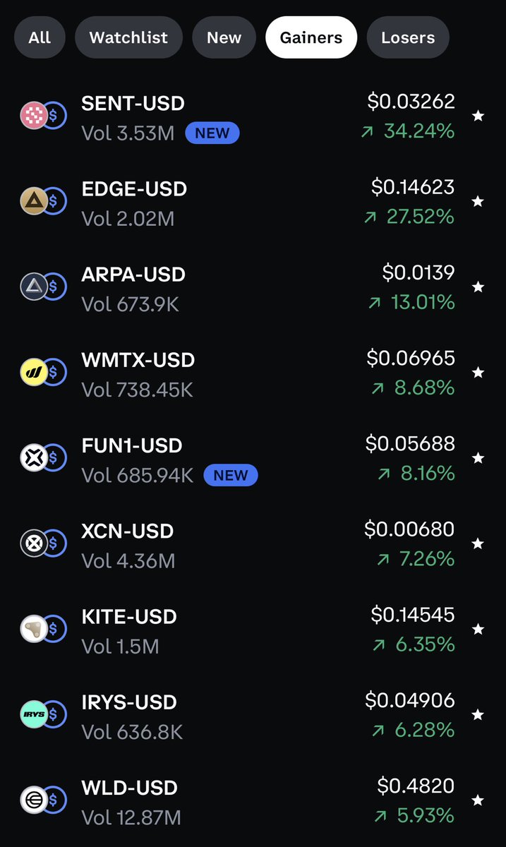 Crypto #USD gainers ⁦@CoinbaseMarkets⁩