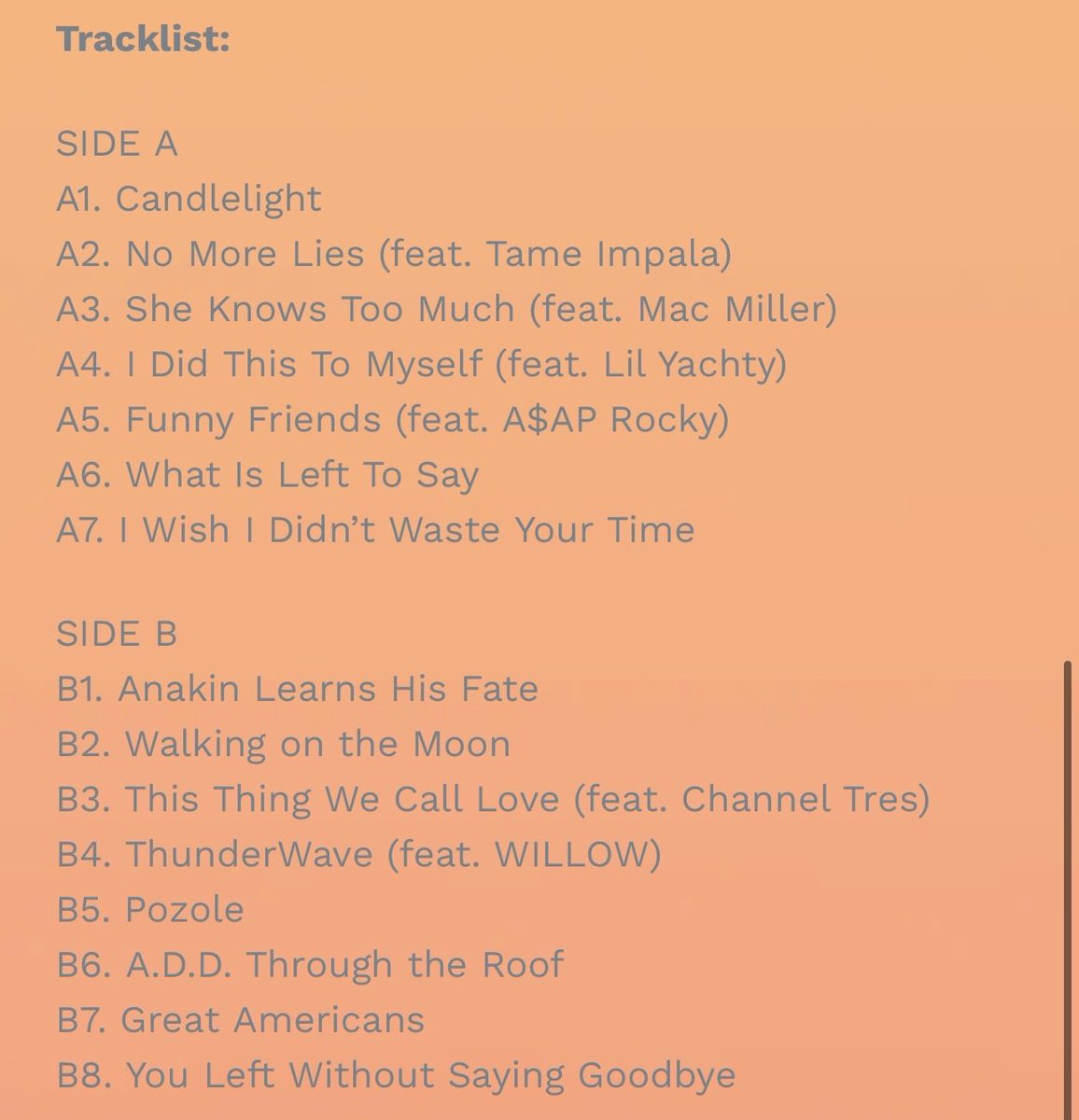 Thundercat - Distracted 💿 new album April 3rd, 2026 

*features include 
•A$AP Rocky
•Tame Impala
•Mac Miller
•Lil Yachty
•WILLOW
•Channel Tres