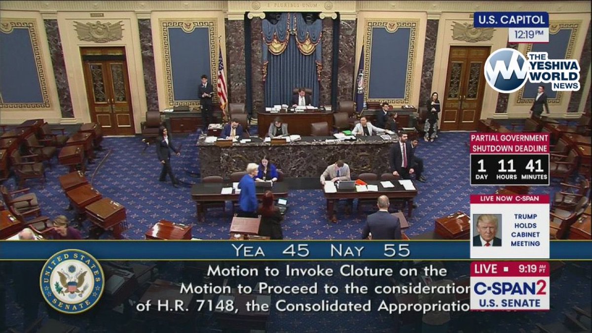 BREAKING: U.S. Senate FAILS to advance funding bill to avert partial government shutdown, 45-55. Government funding expires Friday at midnight for certain federal agencies.