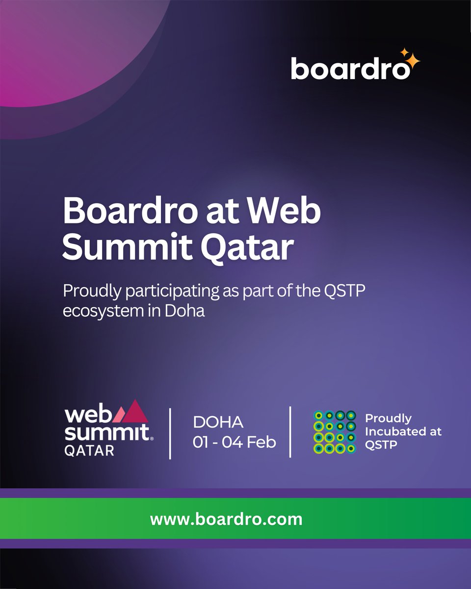 boardroapp's tweet photo. Very excited for Web Summit Qatar, and proud to be participating as part of the Qatar Science & Technology Park (@QSTP) ecosystem 🇶🇦. 

Another great milestone for Boardro 

At Boardro, we’re building an AI-powered platform that helps professional communities and business networks turn everyday member activity into real B2B opportunities. 

This is the perfect environment to connect with ecosystem builders and reflect on how AI can better serve real-world business networks. 

Looking forward to the conversations, the ideas, and the energy that Web Summit brings to Doha.
 
#WebSummitQatar #QSTP #Boardro #B2B #AI #Startups #Doha #B2B #ProfessionalNetworks #ProfessionalCommunity #B2BConnect