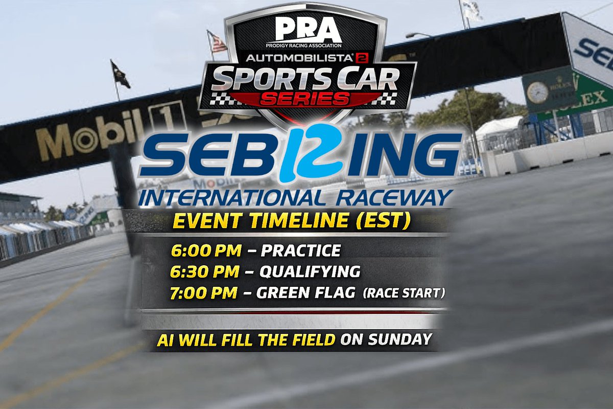 PRA_updates's tweet photo. AMS2 Sports Car Series | Round 2
Sebring
--------------------
Sign up: https://t.co/6bHhG4KX2n
-------------------
Discord: https://t.co/vNQ9BpLx0O
#automobilista #sportscarracing #ams2 https://t.co/k2d364dqeR