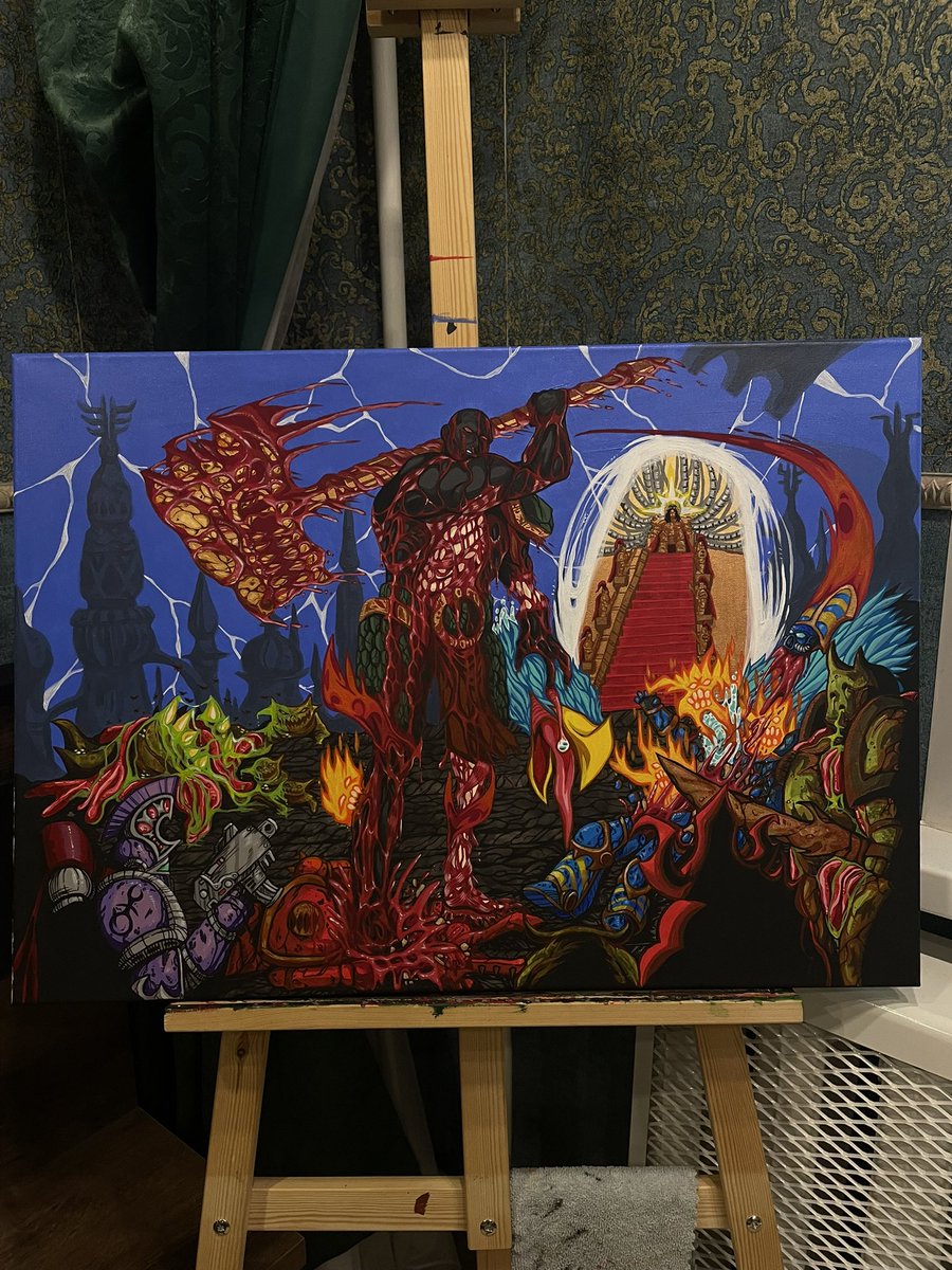 “Vulkan has not failed his father. Not ever. And it has cost him too many lives and deaths already. I see him, deep in the webway, hammer in hand, trudging homeward to take his place at the gate beneath the Throne.” 
The End and the Death: Vol.I

Acrylic on canvas. 
#warhammer40k