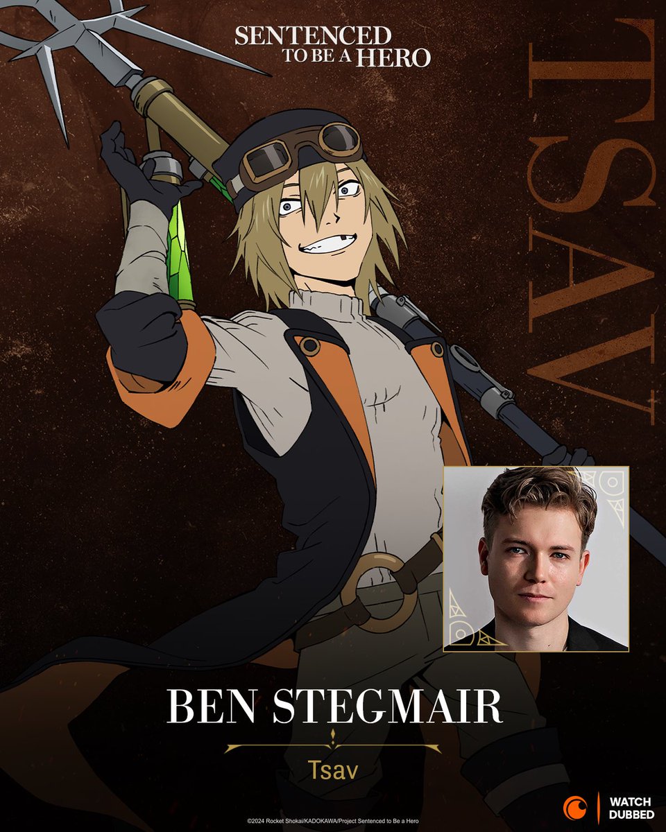 It’s an honor to say I play the hero Tsav in #SentencedToBeAHero

This show has been spectacular in all aspects. So proud to be apart of it and of our work on this crazy guy!

Thanks to @readykafka, <a href="/studioKAI_inc/">スタジオKAI</a> and @crunchyroll for trusting me with such an awesome character!