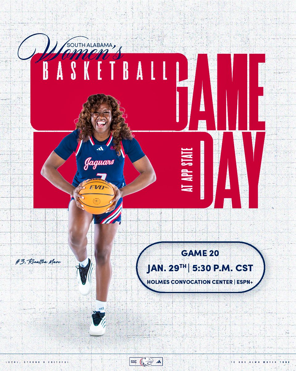 𝙂𝙖𝙢𝙚𝙙𝙖𝙮 𝙫𝙨. 𝙩𝙝𝙚 𝘼𝙥𝙥𝙤𝙨𝙞𝙩𝙞𝙤𝙣 🏔️

🆚: App State
🕠: 5:30 p.m. CST
📍: Holmes Convocation Center - Boone, N.C.
📺: usajags.co/WatchJaguarWBB
📊: usajags.co/JaguarWBBLiveS…

#LSF | #INVEST