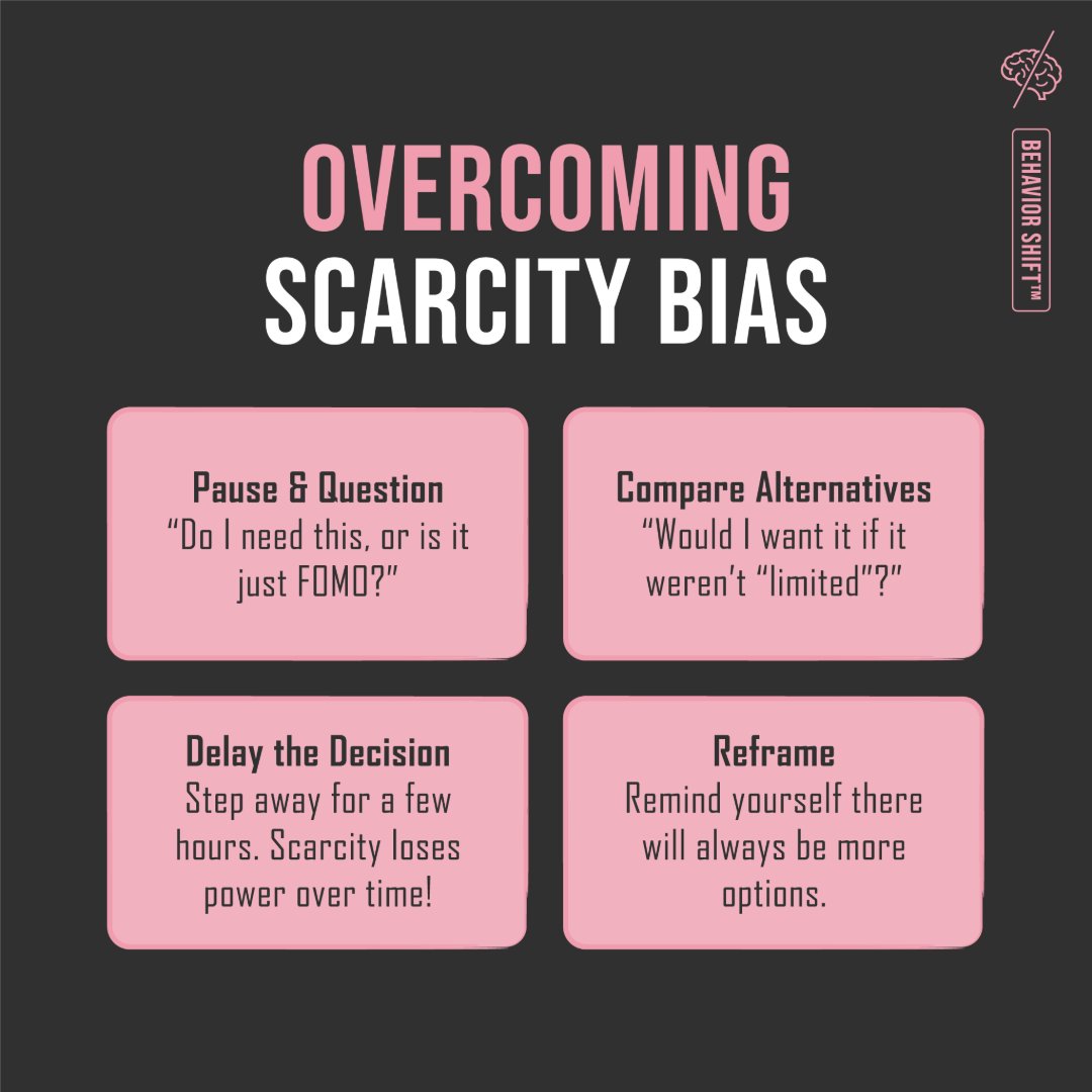 BehaviorShift's tweet image. “Only 2 left!” That urgency isn’t logic — it’s scarcity bias.
When something feels rare, our brain overvalues it. Pause. Question it. Give yourself time. Awareness changes decisions.
#BehaviorShift #ScarcityBias #BehavioralScience