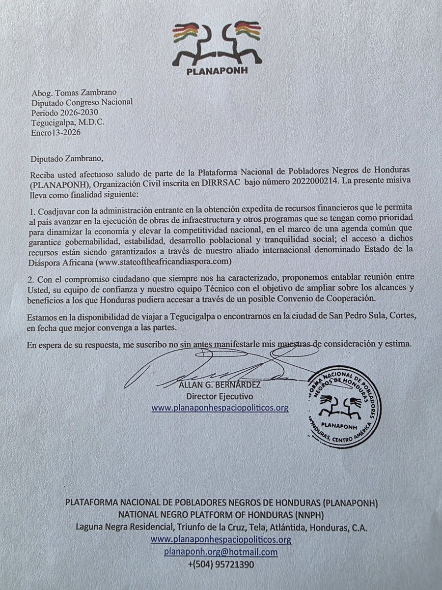 Presidente <a href="/titoasfura/">Papi a la Orden</a>, hace menos de 1 semana de la toma de posesión, el ritmo que imprime a su administración de usted depende; solo una cosa hemos solicitado: "concedase la oportunidad de escuchar el planteamiento en favor del pais que emana desde la población afroindigena".
